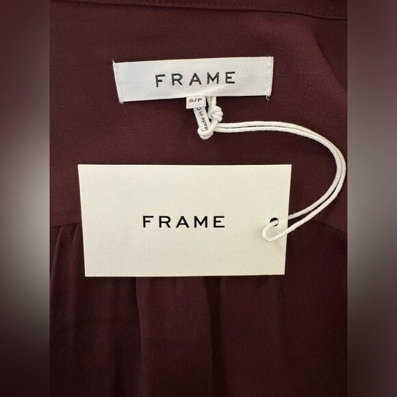 NWT Frame 100% Silk Bordeaux Button Down Long Sleeved Blouse Size Small - Picture 11 of 14